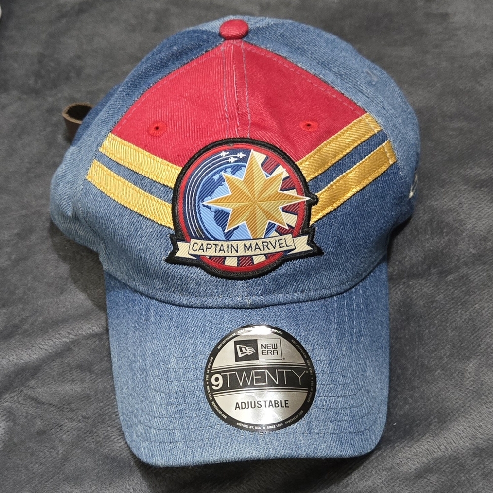 New Era Captain Marvel Red and Gold Denim Cap